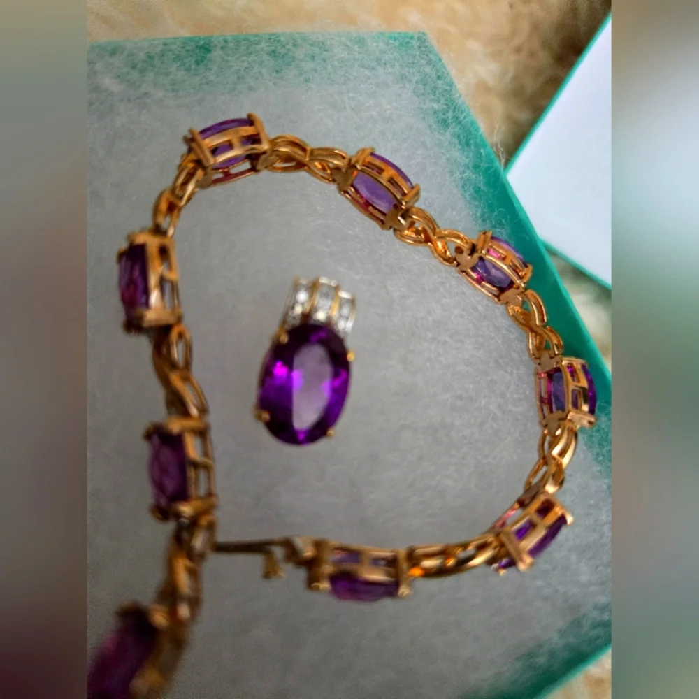 Purple gems bracelet 💜 and pendant gold tone - Picture 3 of 5